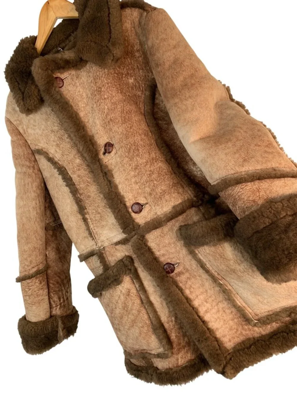 Vintage Gino Leathers Shearling Coat Size 40 Mens USA Brown Western